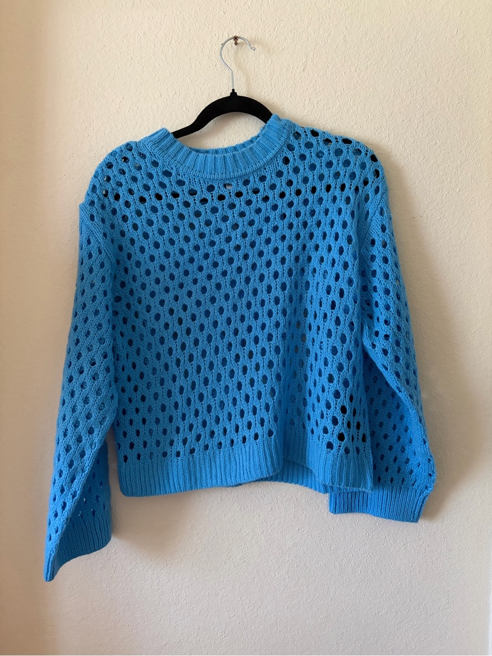 Divided Bright Blue Openwork Crewneck Sweater Small